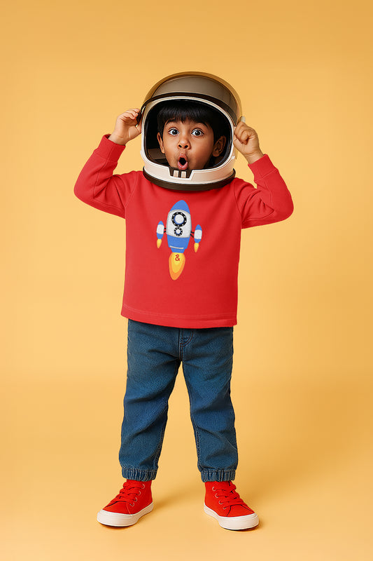 Boys Cotton Red Printed T-Shirt