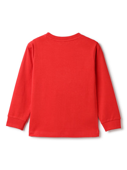 Boys Cotton Red Printed T-Shirt