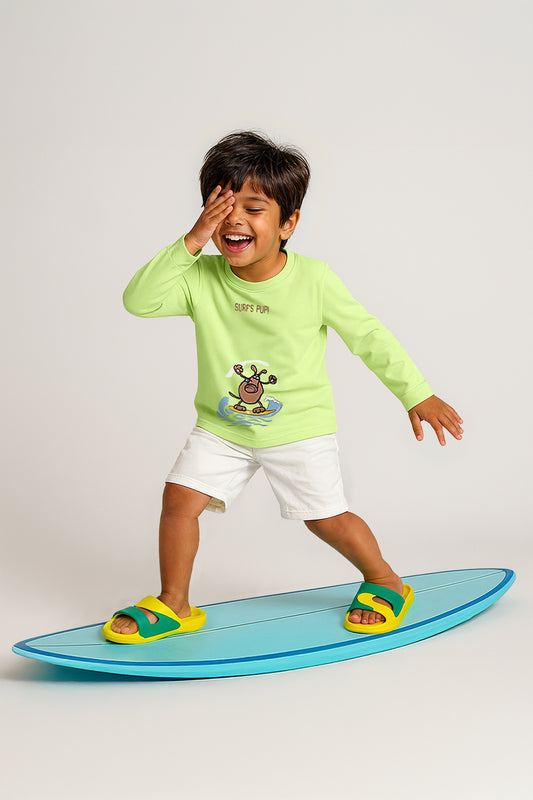 Boys Cotton Green Neon Printed T-Shirt