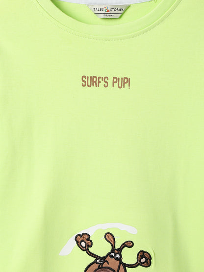 Boys Cotton Green Neon Printed T-Shirt