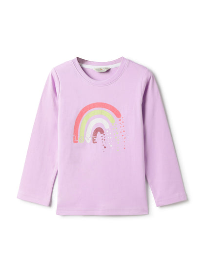 Girls Cotton Lilac Printed T-Shirt