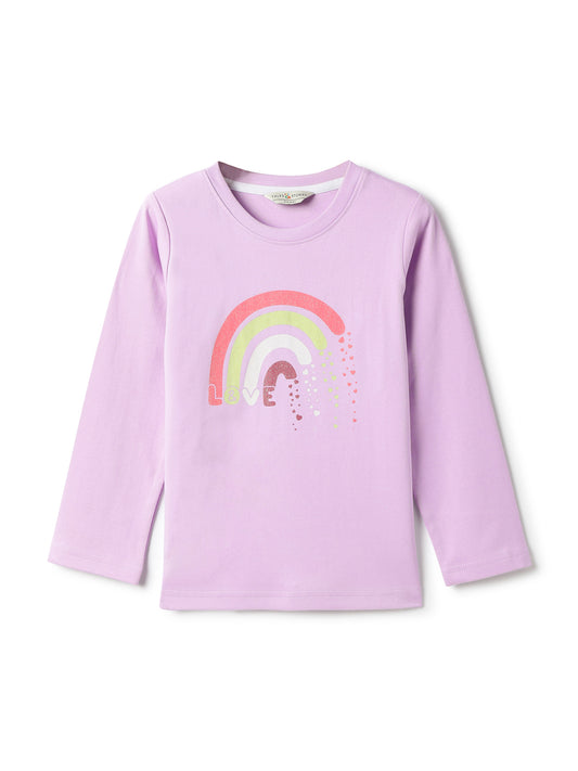 Girls Cotton Lilac Printed T-Shirt