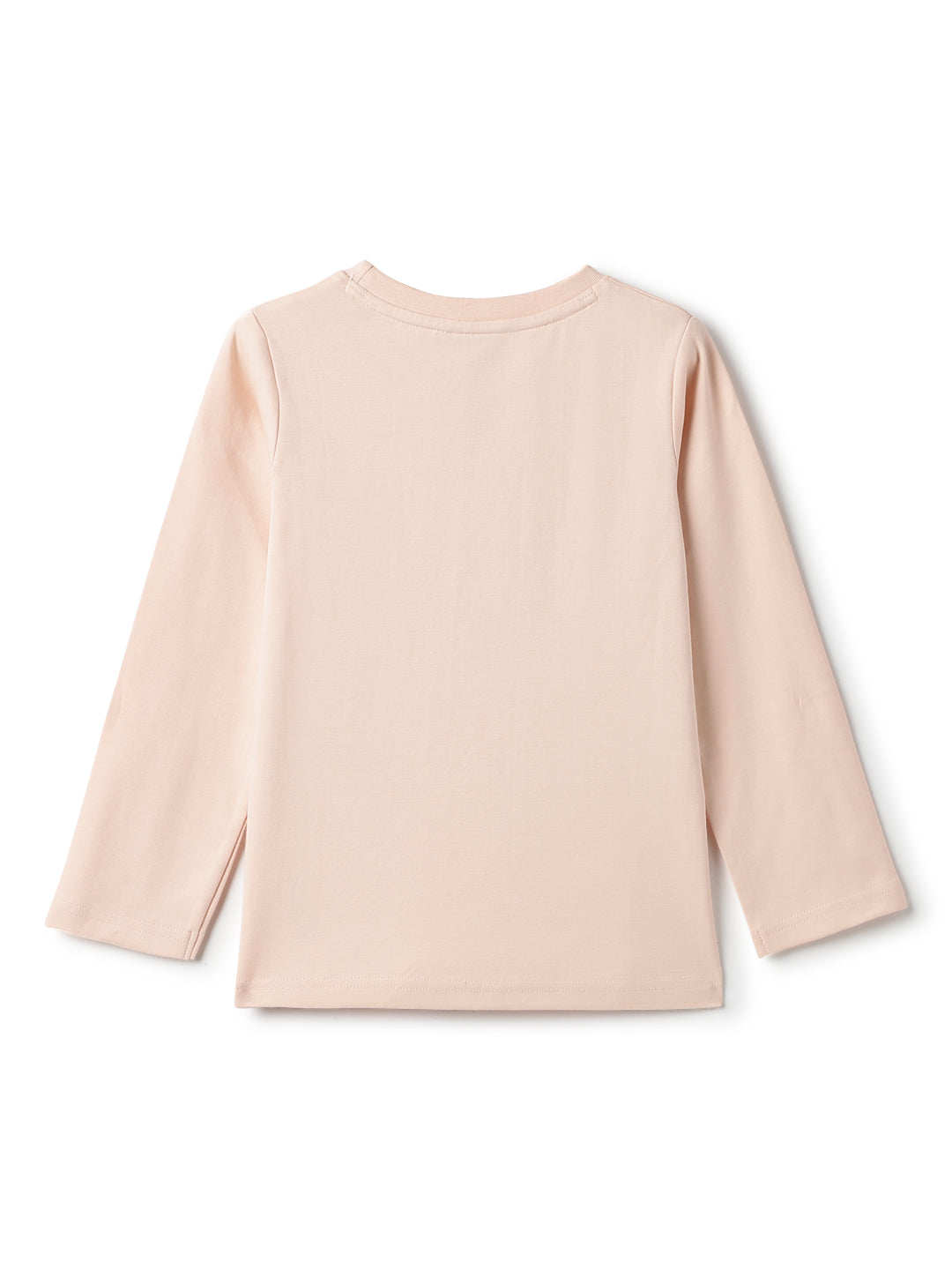 Girls Cotton Peach Printed T-Shirt
