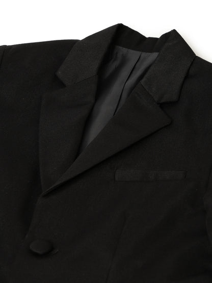 Boys Polyester Viscose Black Solid Blazer