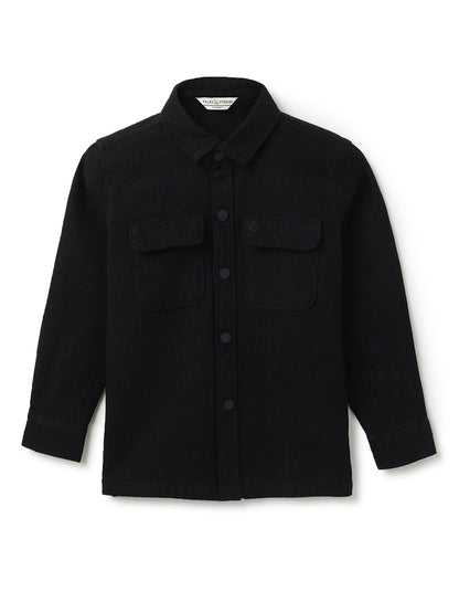 Boys Black Linen Shacket