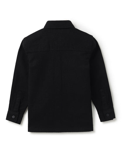 Boys Black Linen Shacket