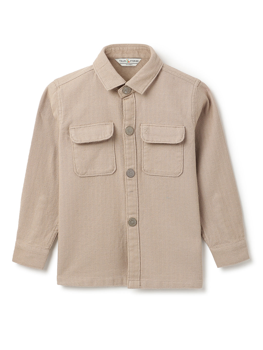 Boys Khaki Linen Casual Shacket