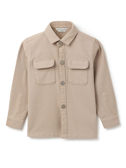 Boys Khaki Linen Casual Shacket