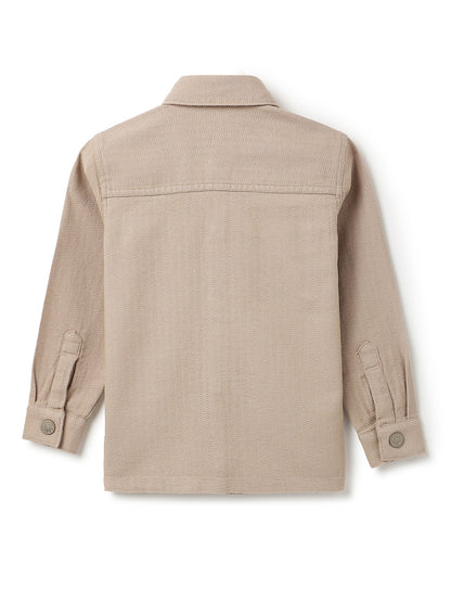 Boys Khaki Linen Casual Shacket