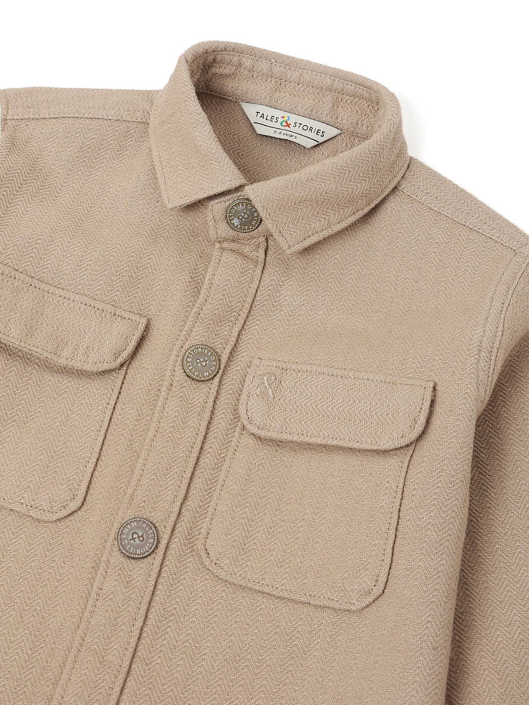 Boys Khaki Linen Casual Shacket