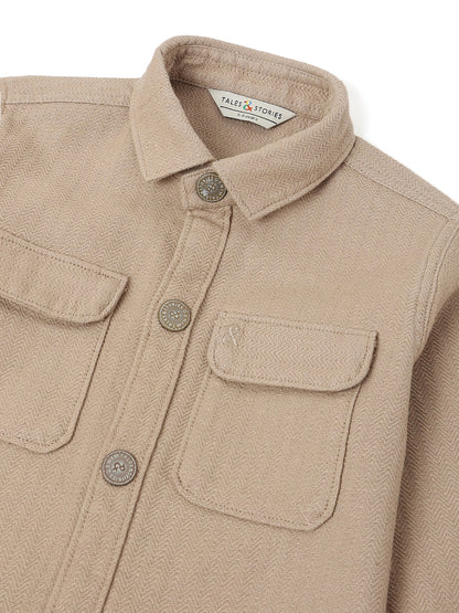 Boys Khaki Linen Casual Shacket