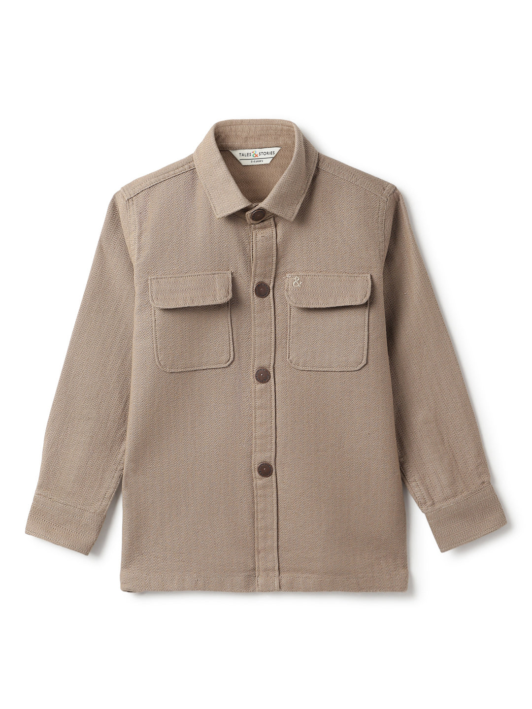 Boys Beige Cotton Solid Shacket
