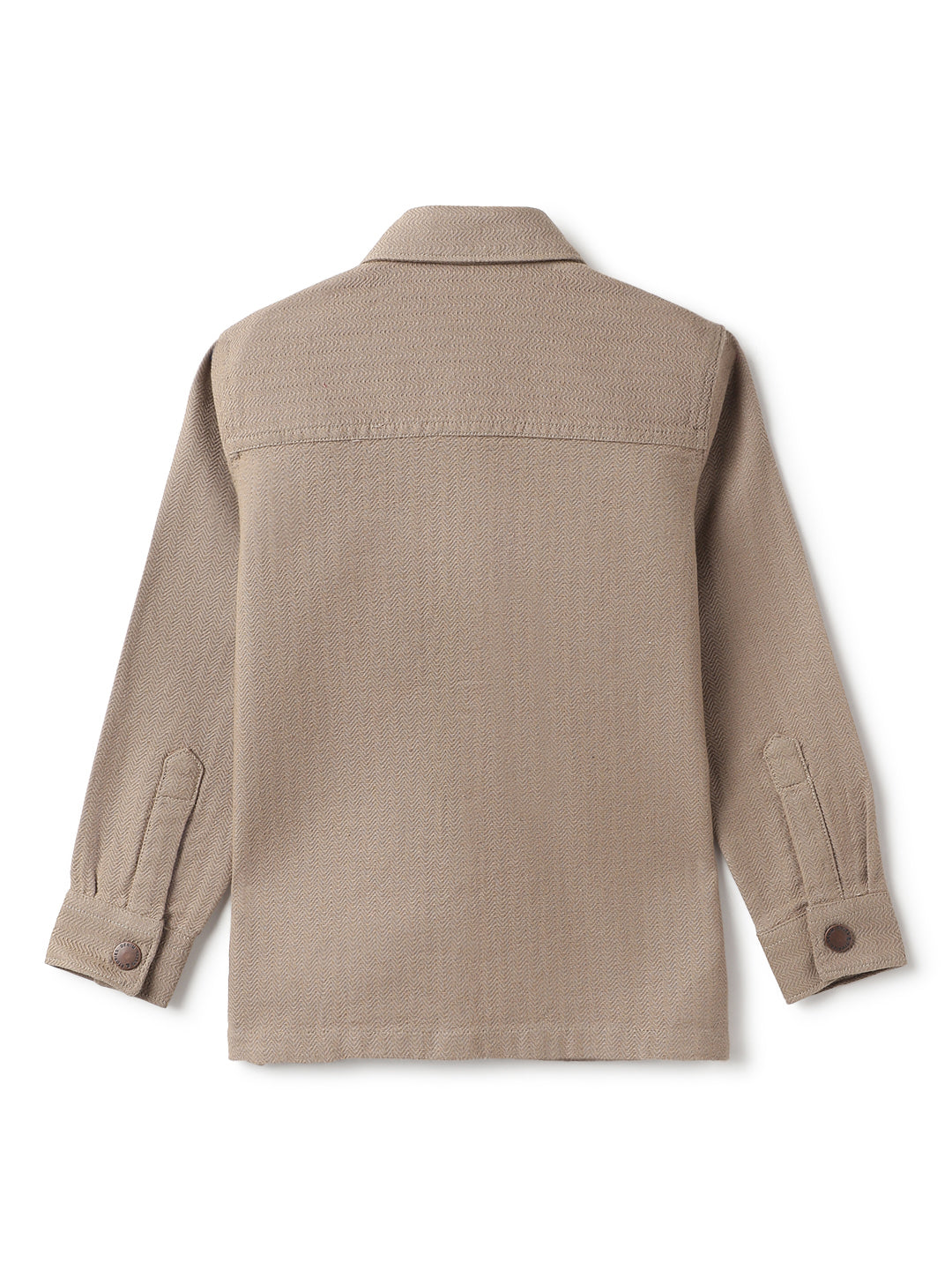 Boys Beige Cotton Solid Shacket