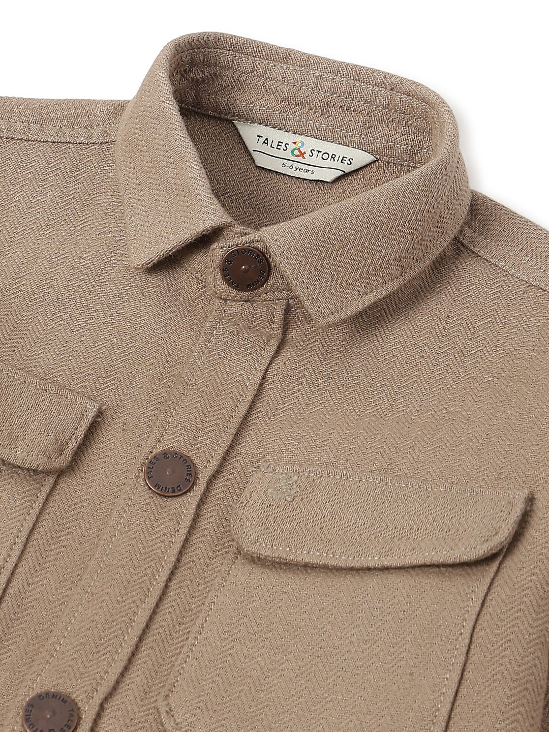 Boys Beige Cotton Solid Shacket