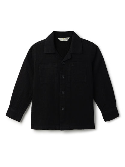 Boys Black Solid Oversized Cotton Shirt