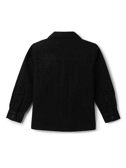 Boys Black Solid Oversized Cotton Shirt