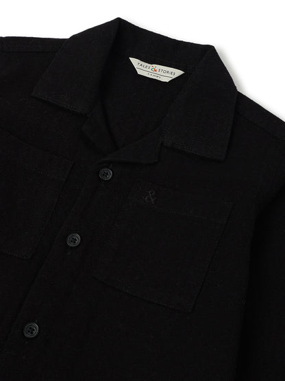 Boys Black Solid Oversized Cotton Shirt