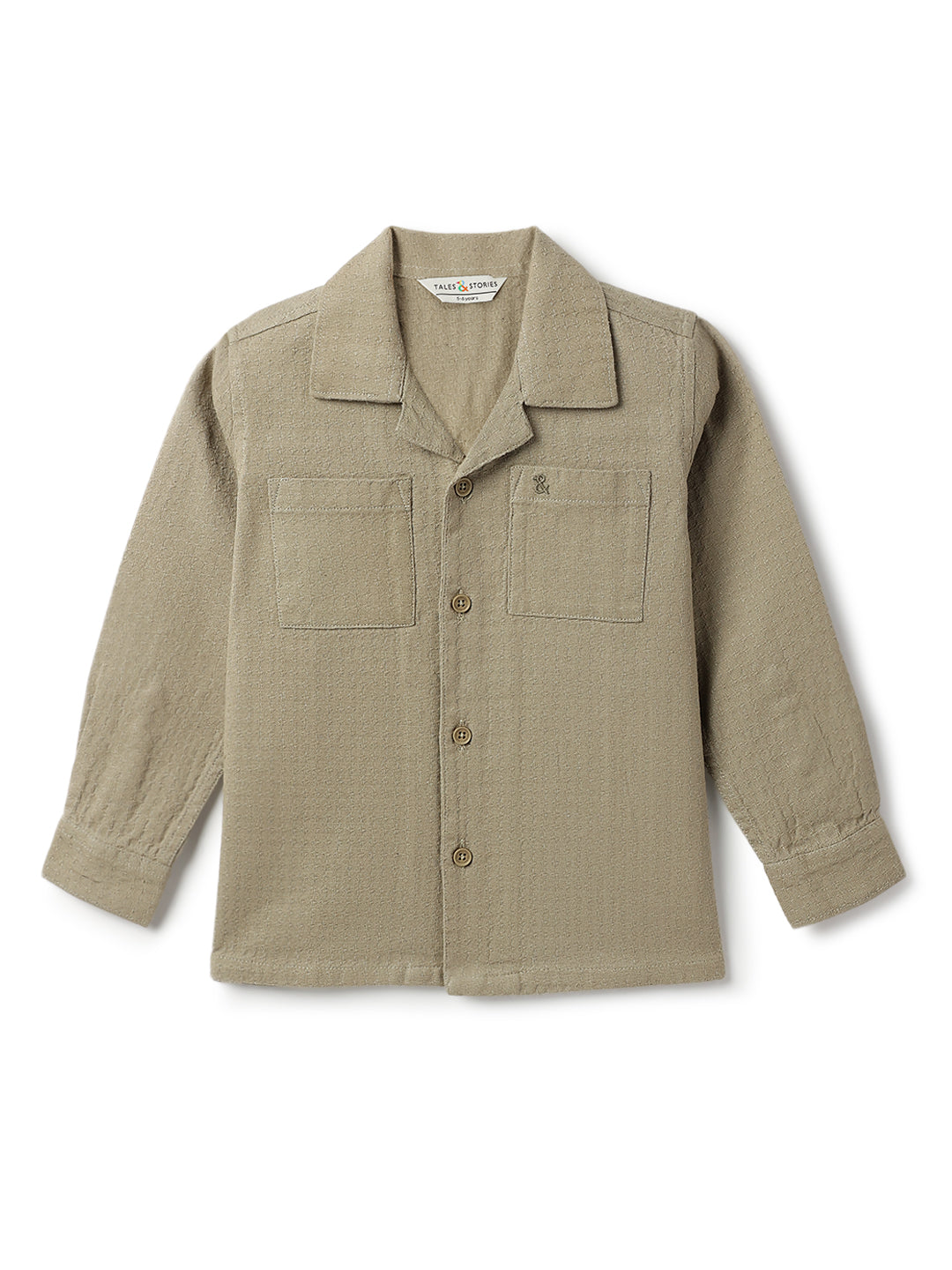 Boys Olive Solid Oversized Cotton Shirt