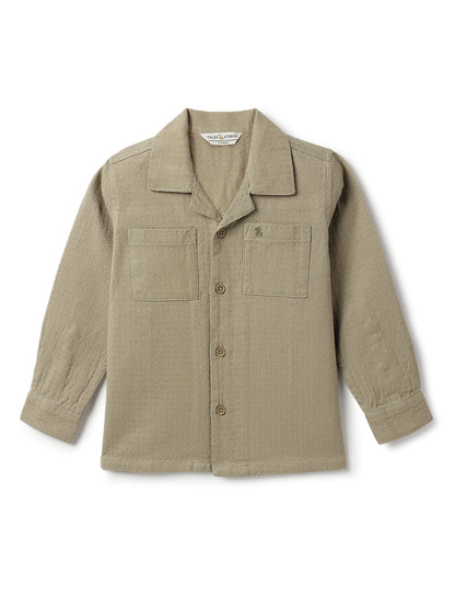 Boys Olive Solid Oversized Cotton Shirt