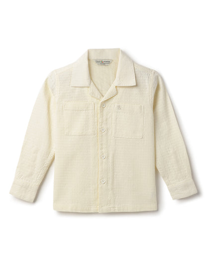 Boys Cotton Cream Shirt With Blue Denim Washed Regular Fit Jeans