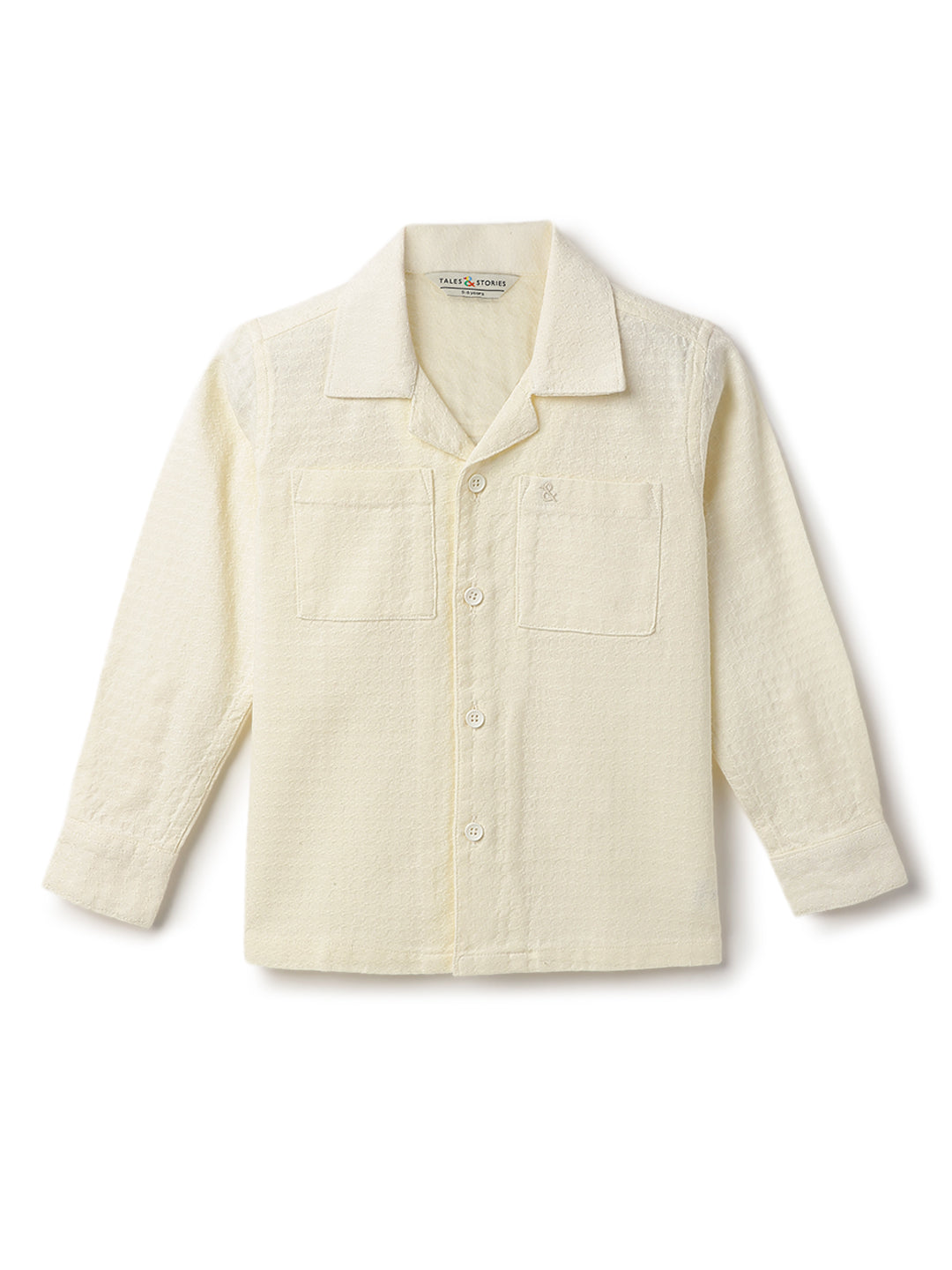 Boys Cotton Cream Shirt With Black Denim Washed Straight Fit Jeans