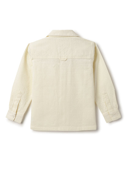 Boys Cotton Cream Shirt With Blue Denim Washed Regular Fit Jeans