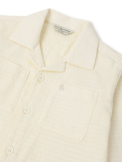 Boys Cotton Cream Shirt With Blue Denim Washed Regular Fit Jeans