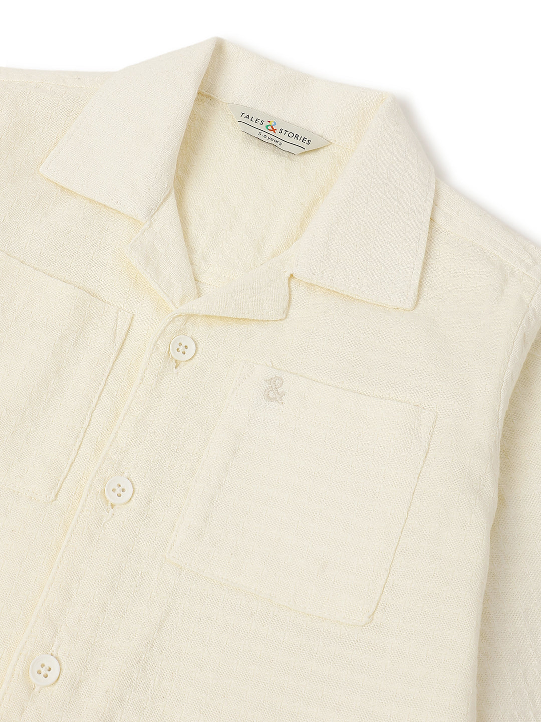 Boys Cotton Cream Shirt With Black Denim Washed Straight Fit Jeans