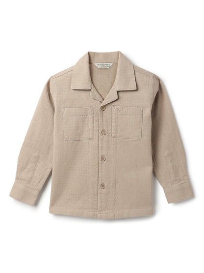 Boys Cotton Beige Shirt With Blue Denim Washed Straight Fit Jeans