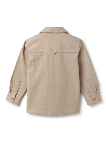 Boys Cotton Beige Shirt With Black Denim Washed Straight Fit Jeans