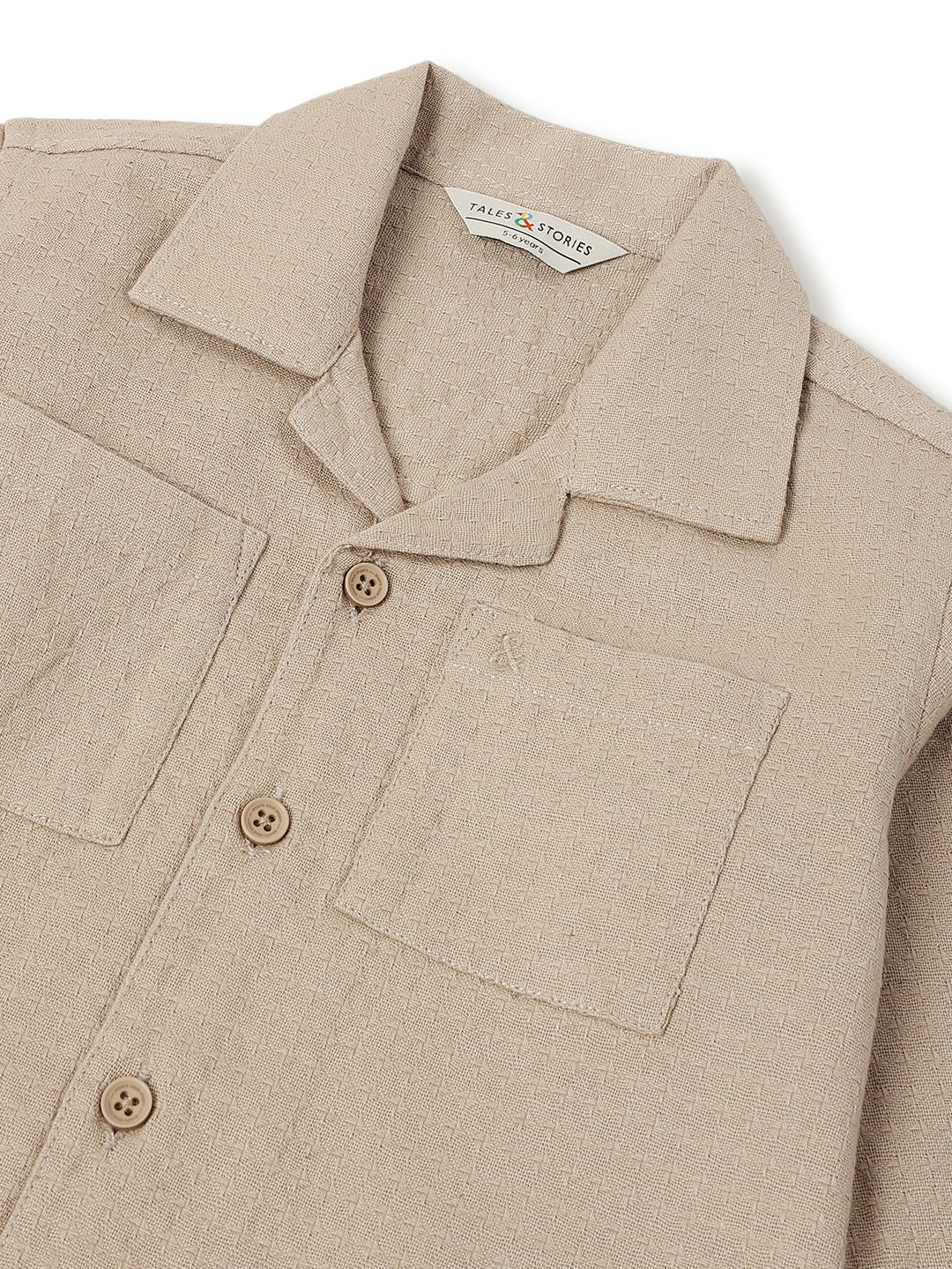Boys Cotton Beige Shirt With Black Denim Washed Straight Fit Jeans