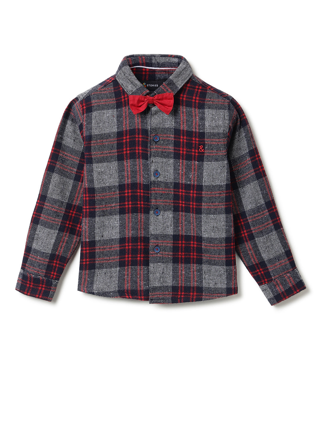 Boys Multicolor Check Flannel Shirt with Bow Tie