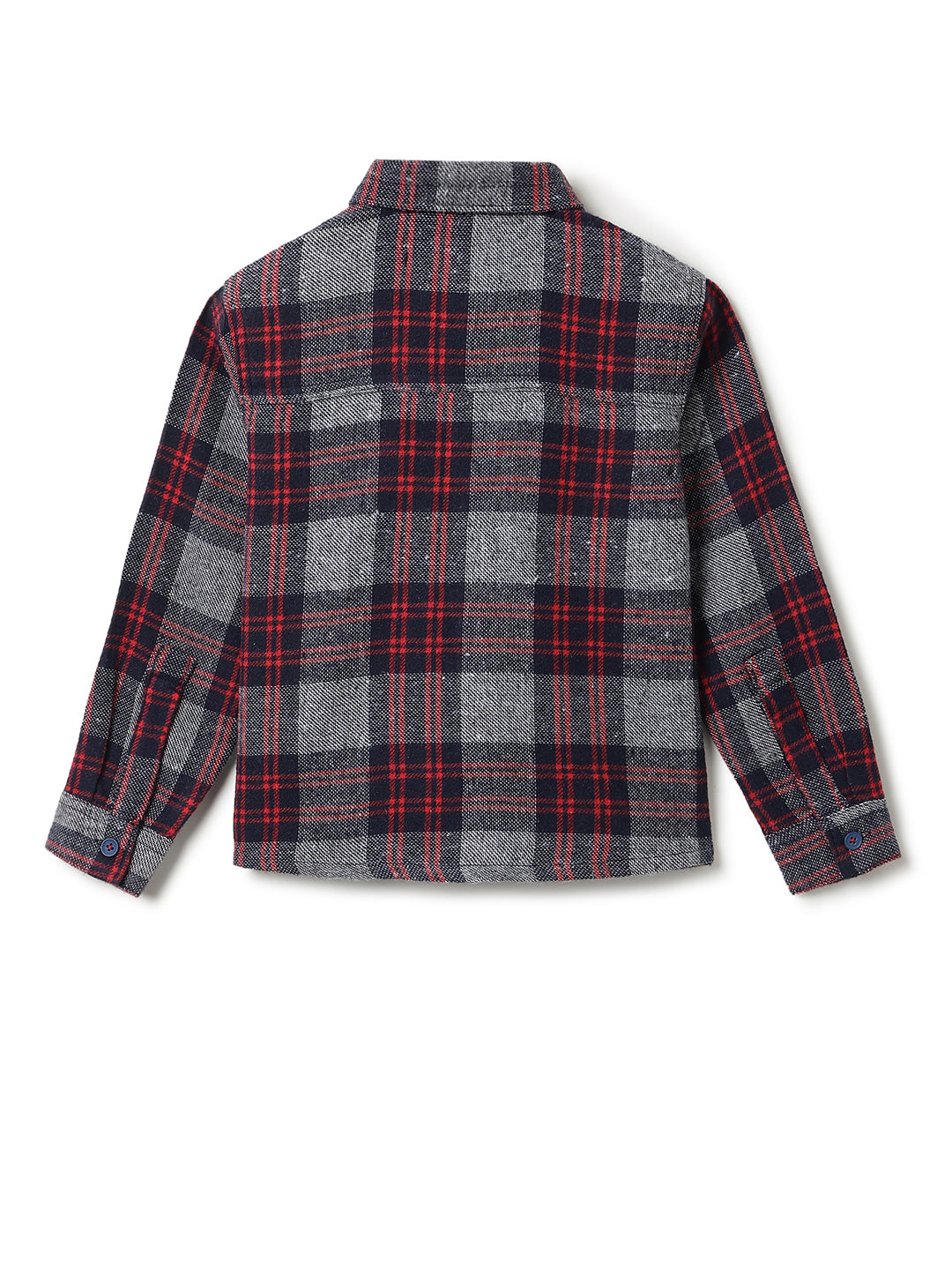 Boys Flannel Red & Grey Checks Shirt With Beige Denim Jeans Clothing Set