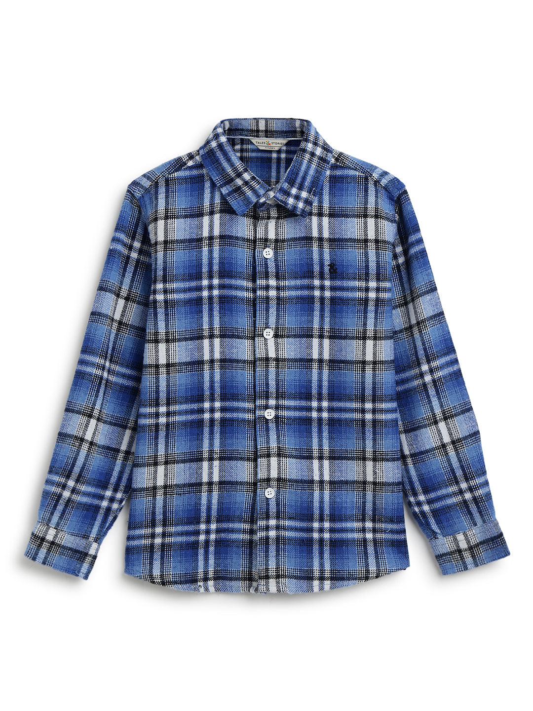 Boys Cotton Blue Checks Shirt With Navy Blue Cotton Solid Regular Fit Trouser