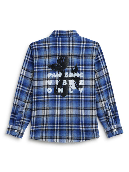 Boys Cotton Blue Checks Shirt With Navy Blue Cotton Solid Regular Fit Trouser