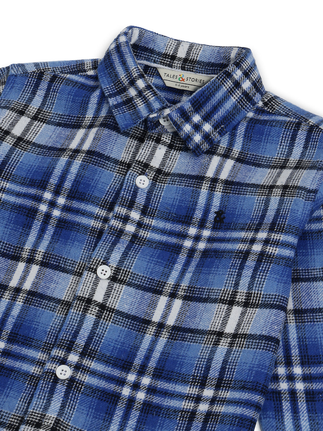 Boys Cotton Blue Checks Shirt With Navy Blue Cotton Solid Regular Fit Trouser