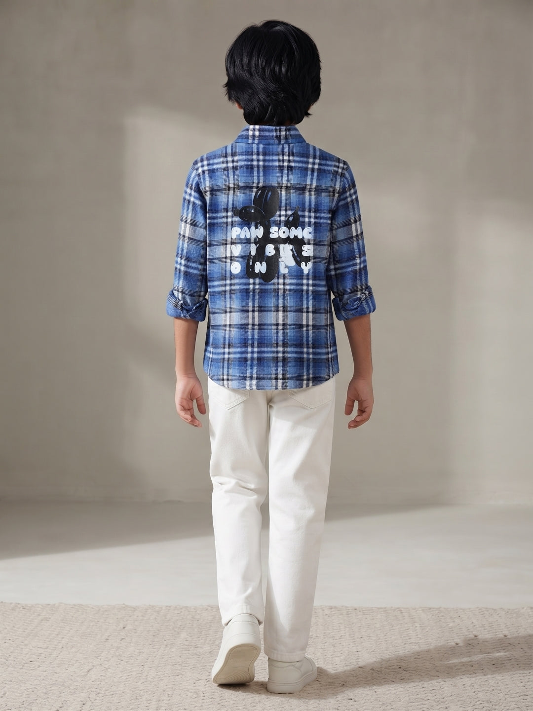 Boys Cotton Blue Checked Flannel Shirt