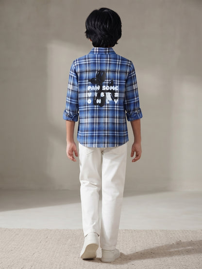 Boys Cotton Blue Checked Flannel Shirt