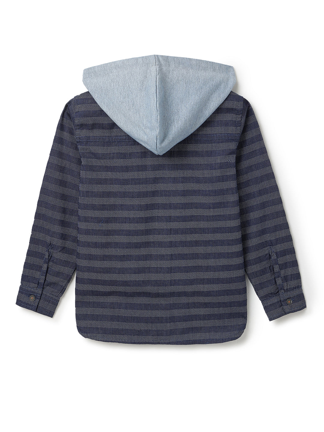 Boys Blue Denim Striped Hooded Shirt