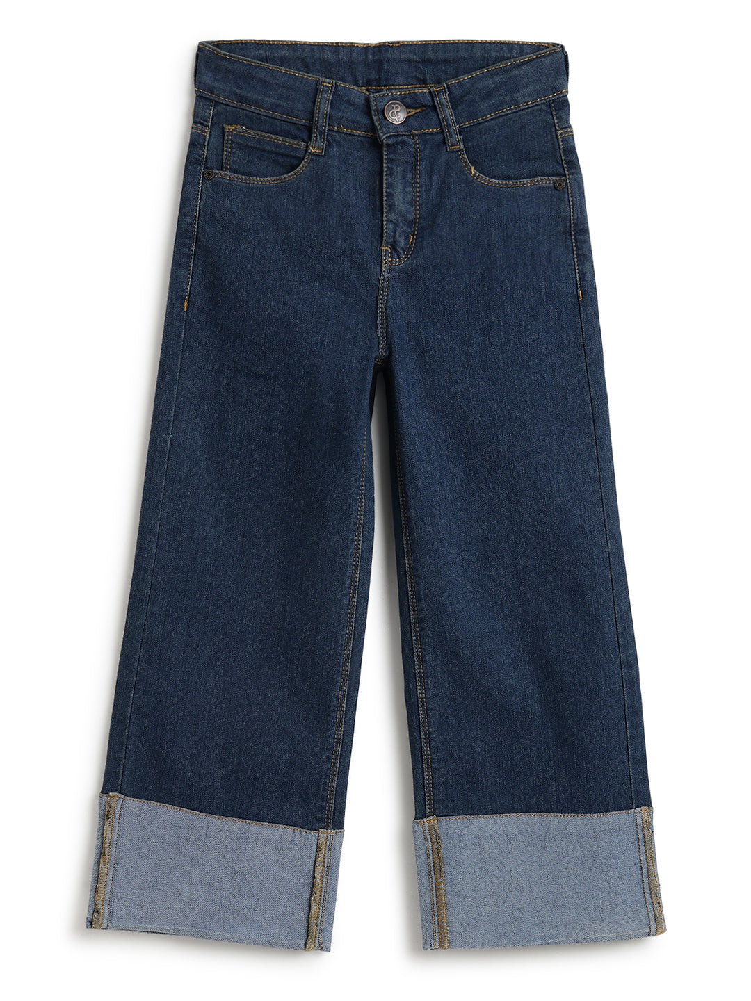 Girls Dark Blue Wide Leg Stretchable Denim Jeans