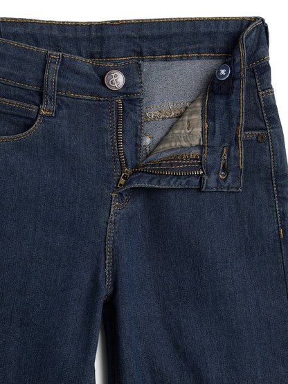 Girls Dark Blue Wide Leg Stretchable Denim Jeans