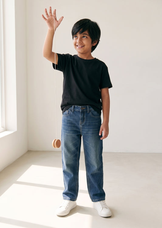 Boys Dark Blue Denim Baggy Fit Jeans