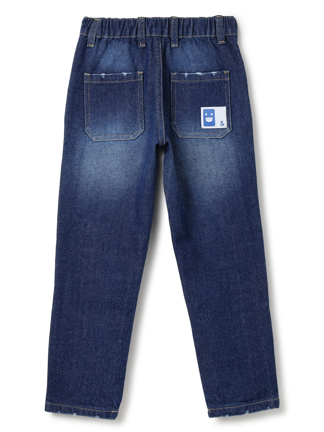 Boys Dark Blue Tapered Fit Distressed Denim Jeans