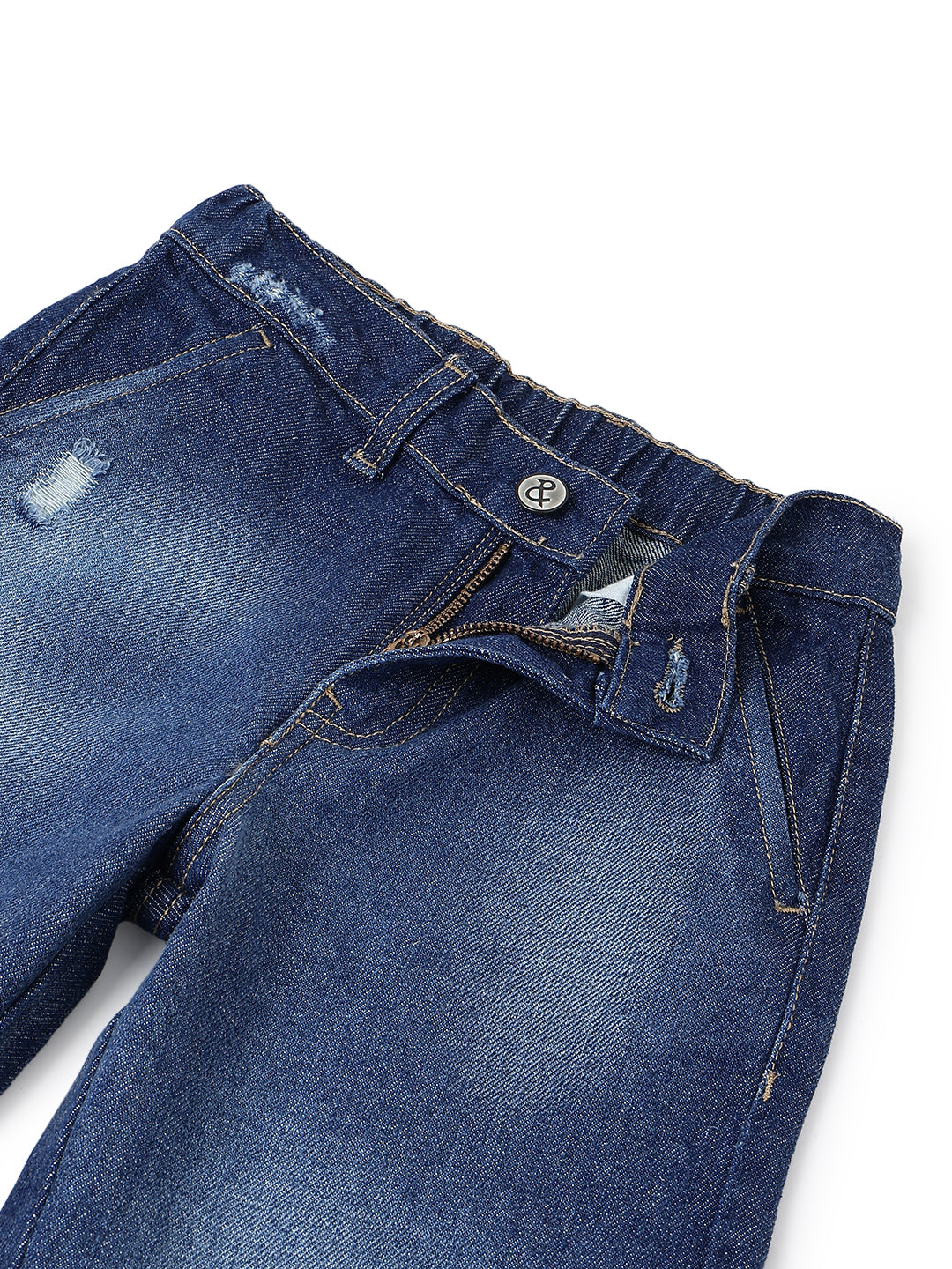 Boys Dark Blue Tapered Fit Distressed Denim Jeans