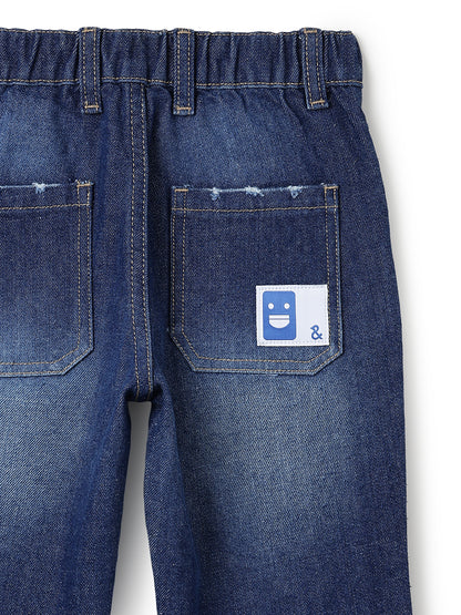 Boys Dark Blue Tapered Fit Distressed Denim Jeans
