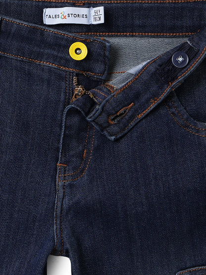Boys Dark Blue Lycra Denim Baggy Fit Jeans