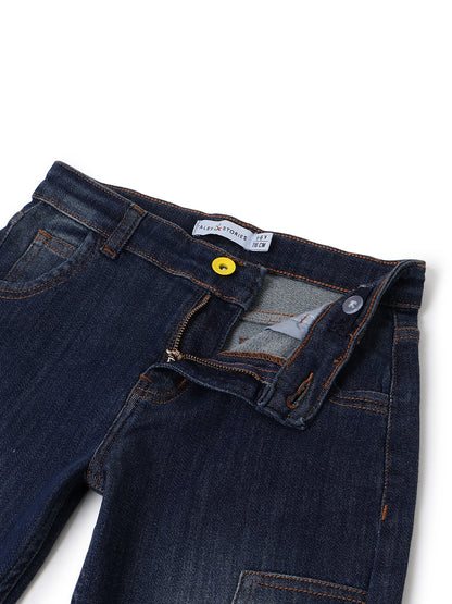 Boys Dark Blue Lycra Denim Baggy Fit Jeans