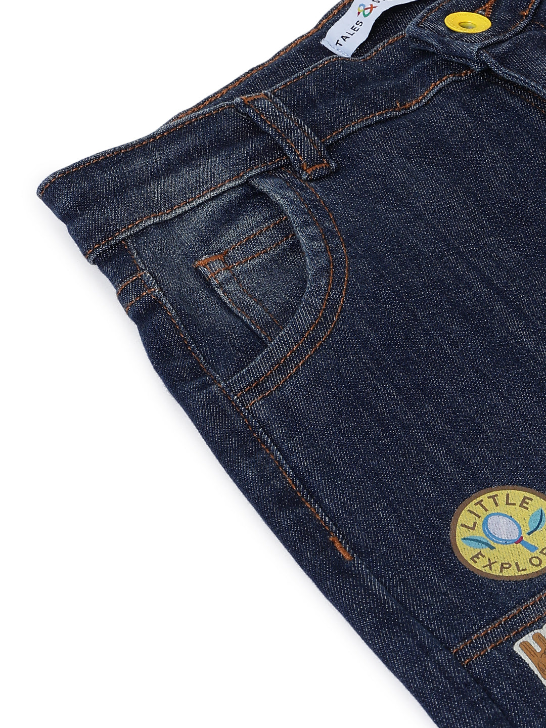 Boys Dark Blue Lycra Denim Baggy Fit Jeans