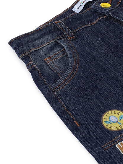Boys Dark Blue Lycra Denim Baggy Fit Jeans