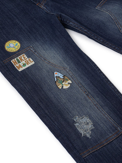 Boys Dark Blue Lycra Denim Baggy Fit Jeans